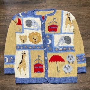 Vintage Noah’s Ark Knitted Cardigan Sweater Nature Animals Jesus Picture Knit
